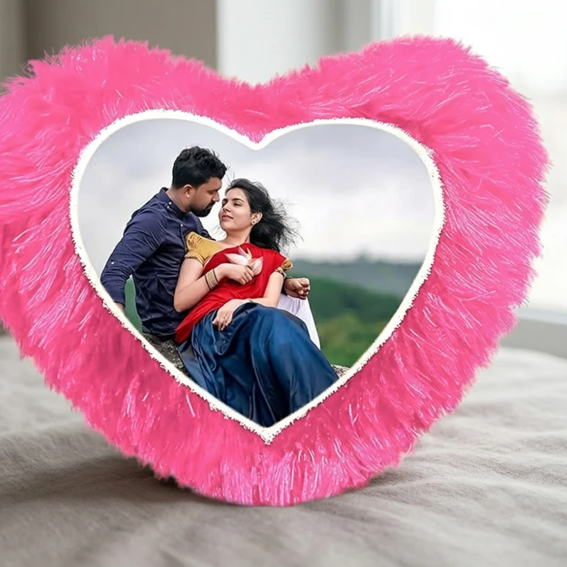 Customised Heart Shape Fur Pillow (Pink)