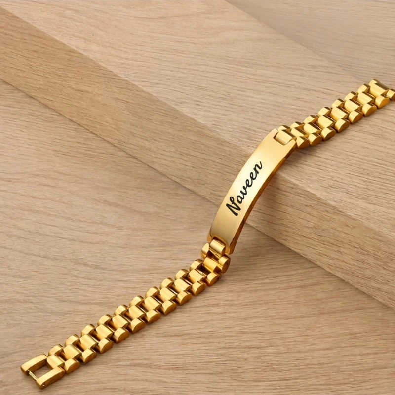 Golden Bracelet model Rakhi with Name engraving | Rich Look