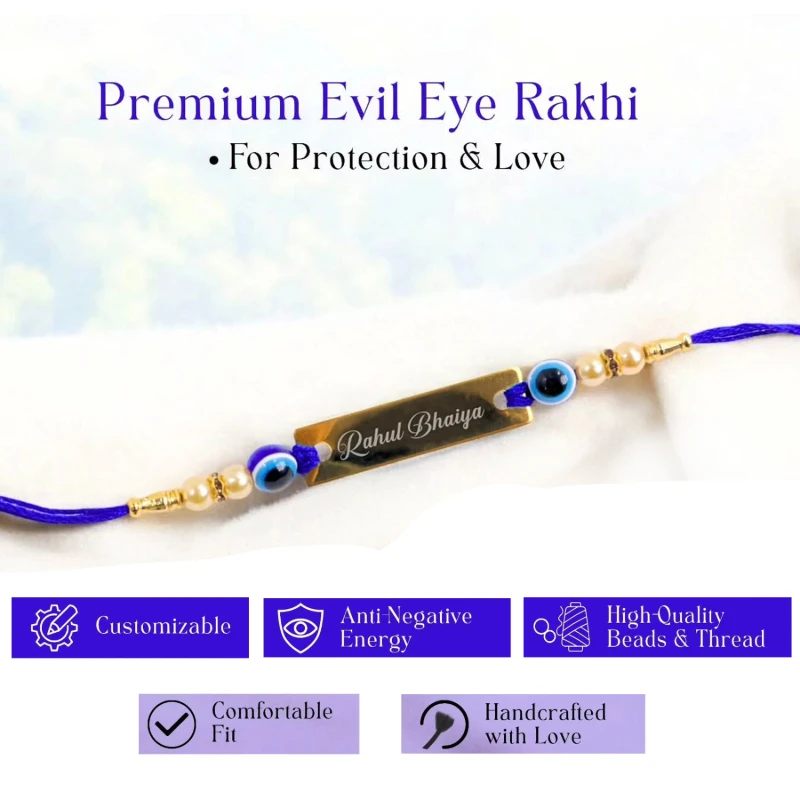 Personalized Premium Evil Eye Rakhi – Handcrafted Protection and Love for Brother